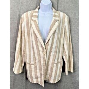 Chico's Linen Blend Women's Blazer Size 2 Large Tan Stripe